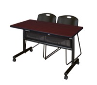 48" x 24" Flip Top Mobile Training Table with Modesty Panel - Mahogany and 2 Zeng Stack Chairs - Black
