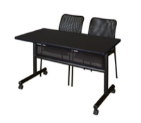 48" x 24" Flip Top Mobile Training Table with Modesty Panel and 2 Mario Stack Chairs