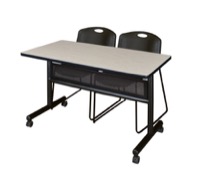 48" x 24" Flip Top Mobile Training Table with Modesty Panel - Maple and 2 Zeng Stack Chairs - Black