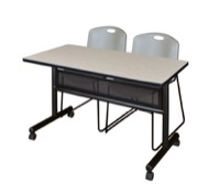 48" x 24" Flip Top Mobile Training Table with Modesty Panel - Maple and 2 Zeng Stack Chairs - Grey