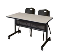 48" x 24" Flip Top Mobile Training Table with Modesty Panel - Maple and 2 "M" Stack Chairs - Black
