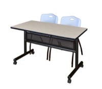 48" x 24" Flip Top Mobile Training Table with Modesty Panel - Maple and 2 "M" Stack Chairs - Grey