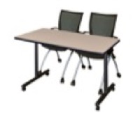 48" x 24" Kobe T-Base Mobile Training Table - Beige & 2 Apprentice Chairs - Black