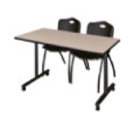48" x 24" Kobe T-Base Mobile Training Table - Beige & 2 'M' Stack Chairs - Black