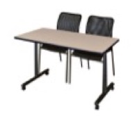 48" x 24" Kobe T-Base Mobile Training Table - Beige & 2 Mario Stack Chairs - Black