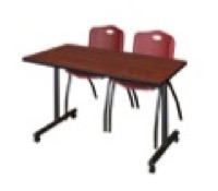 48" x 24" Kobe T-Base Mobile Training Table - Cherry & 2 'M' Stack Chairs - Burgundy