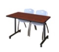48" x 24" Kobe T-Base Mobile Training Table - Cherry & 2 'M' Stack Chairs - Grey