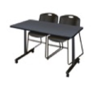 48" x 24" Kobe T-Base Mobile Training Table - Grey & 2 Zeng Stack Chairs - Black