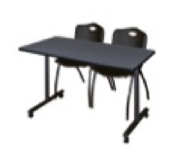 48" x 24" Kobe T-Base Mobile Training Table - Grey & 2 'M' Stack Chairs - Black