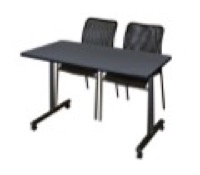 48" x 24" Kobe T-Base Mobile Training Table - Grey & 2 Mario Stack Chairs - Black