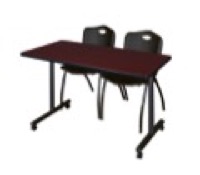 48" x 24" Kobe T-Base Mobile Training Table - Mahogany & 2 'M' Stack Chairs - Black