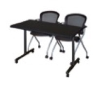 48" x 24" Kobe T-Base Mobile Training Table - Mocha Walnut & 2 Cadence Chairs - Black