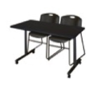 48" x 24" Kobe T-Base Mobile Training Table - Mocha Walnut & 2 Zeng Stack Chairs - Black