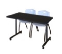 48" x 24" Kobe T-Base Mobile Training Table - Mocha Walnut & 2 'M' Stack Chairs - Grey