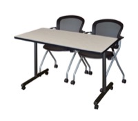 48" x 24" Kobe T-Base Mobile Training Table - Maple & 2 Cadence Chairs - Black