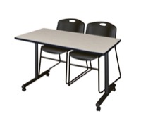 48" x 24" Kobe T-Base Mobile Training Table - Maple & 2 Zeng Stack Chairs - Black
