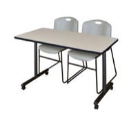 48" x 24" Kobe T-Base Mobile Training Table - Maple & 2 Zeng Stack Chairs - Grey