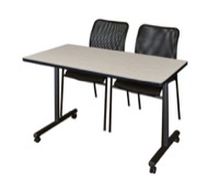 48" x 24" Kobe T-Base Mobile Training Table - Maple & 2 Mario Stack Chairs - Black