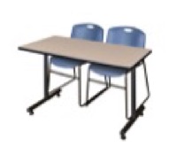 48" x 24" Kobe Training Table - Beige & 2 Zeng Stack Chairs - Blue