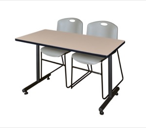 48" x 24" Kobe Training Table - Beige & 2 Zeng Stack Chairs - Grey