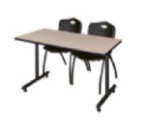48" x 24" Kobe Training Table - Beige & 2 'M' Stack Chairs - Black