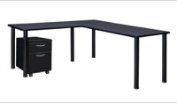 Kee 60" Single Pedestal L-Desk with 42" Return, Grey/Black