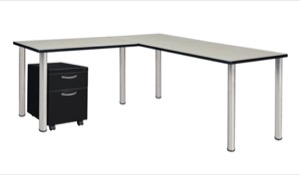 Kee 72" Single Pedestal L-Desk with 42" Return, Maple/Chrome
