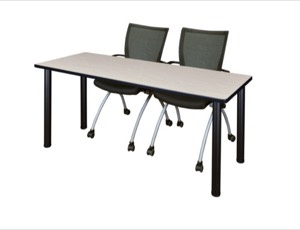 72" x 24" Kee Training Table - Maple/ Black & 2 Apprentice Chairs - Black