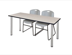72" x 24" Kee Training Table - Maple/ Chrome & 2 Zeng Stack Chairs - Grey