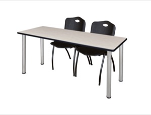 72" x 24" Kee Training Table - Maple/ Chrome & 2 'M' Stack Chairs - Black