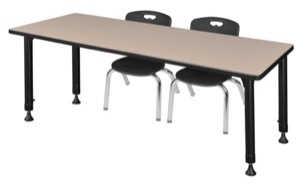 Kee 72" x 30" Height Adjustable Classroom Table  - Beige & 2 Andy 12-in Stack Chairs - Black 