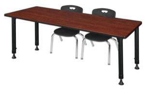 Kee 72" x 30" Height Adjustable Classroom Table  - Cherry & 2 Andy 12-in Stack Chairs - Black