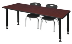 Kee 72" x 30" Height Adjustable Classroom Table  - Mahogany & 2 Andy 12-in Stack Chairs - Black
