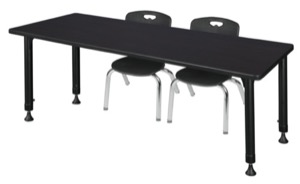 Kee 72" x 30" Height Adjustable Classroom Table  - Mocha Walnut & 2 Andy 12-in Stack Chairs - Black