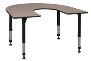 66" x 60" Horseshoe Shaped Height Adjustable Classroom Table - Beige