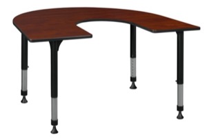 66" x 60" Horseshoe Shaped Height Adjustable Classroom Table - Cherry