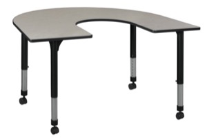 66" x 60" Horseshoe Shaped Height Adjustable Mobile Classroom Table - Maple