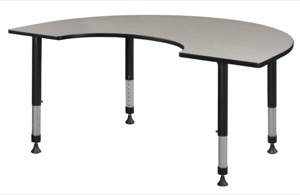 72" x 48" Kidney Shaped Height Adjustable Classroom Table - Maple