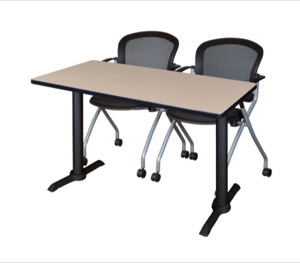 Cain 48" x 24" Training Table - Beige & 2 Cadence Nesting Chairs - Black