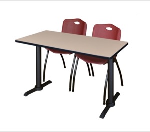 Cain 48" x 24" Training Table - Beige & 2 'M' Stack Chairs - Burgundy