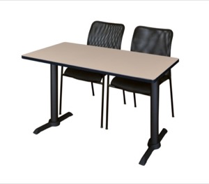 Cain 48" x 24" Training Table - Beige & 2 Mario Stack Chairs - Black