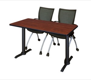 Cain 48" x 24" Training Table - Cherry & 2 Apprentice Chairs - Black