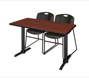 Cain 48" x 24" Training Table - Cherry & 2 Zeng Stack Chairs - Black