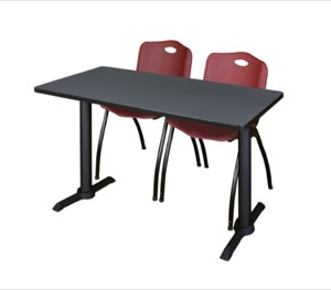 Cain 48" x 24" Training Table - Grey & 2 'M' Stack Chairs - Burgundy