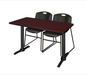 Cain 48" x 24" Training Table - Mahogany & 2 Zeng Stack Chairs - Black