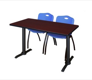 Cain 48" x 24" Training Table - Mahogany & 2 'M' Stack Chairs - Blue