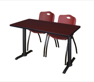 Cain 48" x 24" Training Table - Mahogany & 2 'M' Stack Chairs - Burgundy