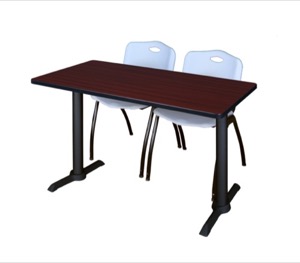 Cain 48" x 24" Training Table - Mahogany & 2 'M' Stack Chairs - Grey