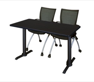 Cain 48" x 24" Training Table - Mocha Walnut & 2 Apprentice Chairs - Black