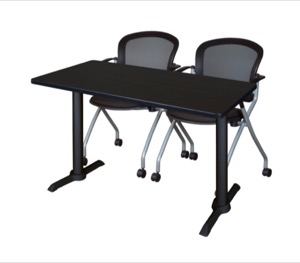 Cain 48" x 24" Training Table - Mocha Walnut & 2 Cadence Nesting Chairs - Black